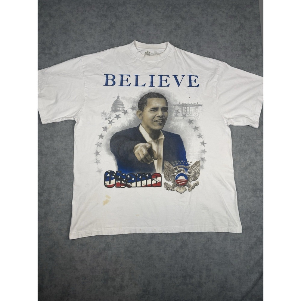 Obama Believe T Shirt Mens 3XL White Graphic Political 2008 Stained Cipher